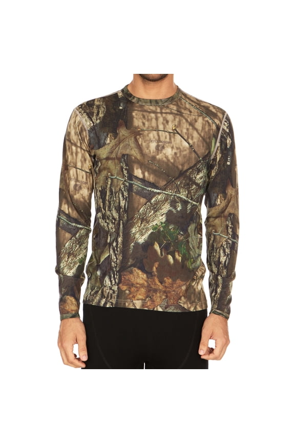 100% Merino Wool - Men's Midweight Long Sleeve Crew Shirt - Thermal Base Layer - NO Itch Renewable Fabric - Mossy Oak Country Roots - Small