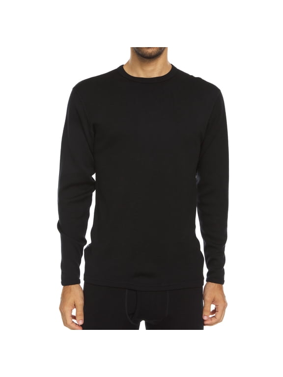 Merino Wool Expedition Weight Mens Crew Shirt - Heavy Weight Base Layer Top - Extreme Cold Weather Gear - Black - Large Tall