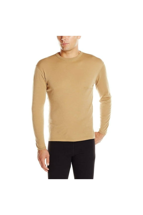 100% Merino Wool Lightweight Mens Base Layer - Long Sleeve Crew Shirt Desert Sand Medium