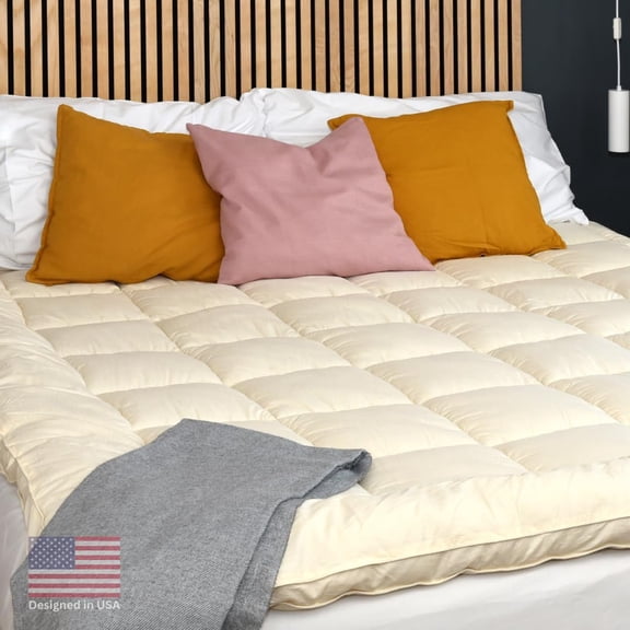 100% Merino Wool Mattress Topper for Back Pain Relief Natural Handmade Merino Wool Pad 2 Inches Thick Cooling Breathable with 2 Elastic Straps, Ivory Queen 60x80 Inches