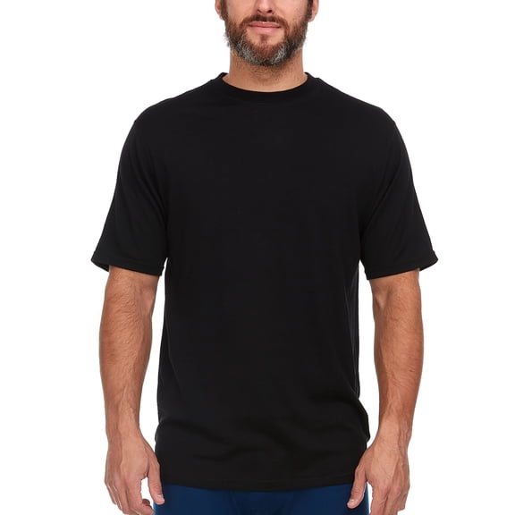 100% Merino Wool Men's Lightweight T-Shirt - Crew Neck Short Sleeve Shirt - Black - XX-Large