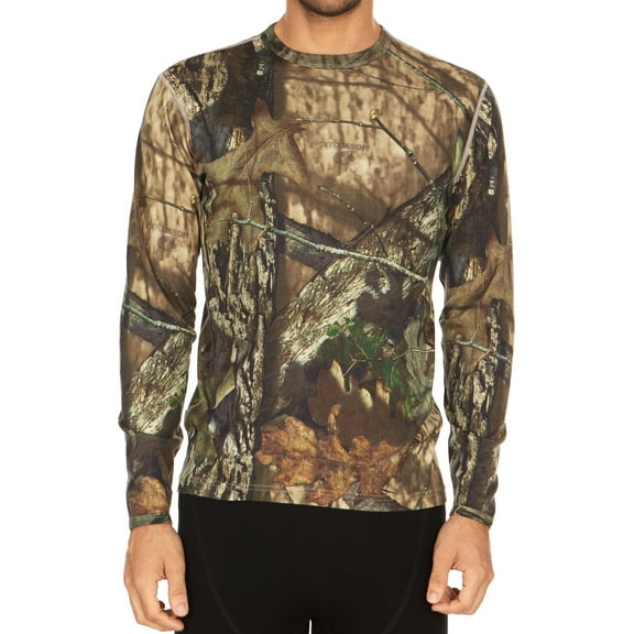 100% Merino Wool - Men's Midweight Long Sleeve Crew Shirt - Thermal Base Layer - NO Itch Renewable Fabric - Mossy Oak Country Roots - X-Large