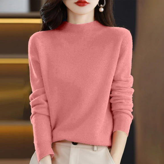100% Merino Wool Sweaters for Women, 100% Merino Wool Mock Neck Long Sleeve Soft Pullover Sweater Pink XXL