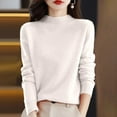 thumbnail image 1 of 100% Merino Wool Sweaters for Women, 100% Merino Wool Mock Neck Long Sleeve Soft Pullover Sweater White S, 1 of 5