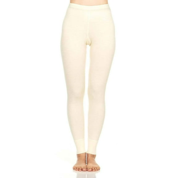 100% Merino Wool Women's Midweight Base Layer Bottoms - Thermal Underwear - No Itch Renewable Fabric - Natural Cream - Small
