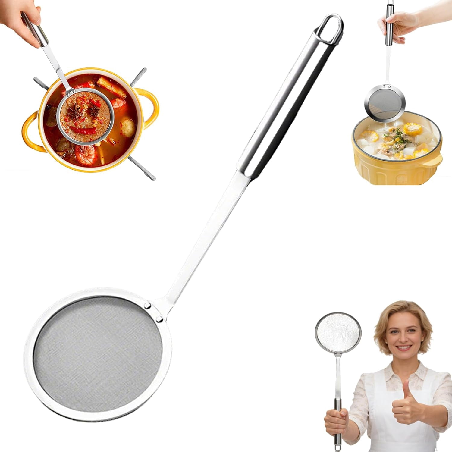 100 Mesh Stainless Steel Extra Ultra Fine Fat Skimmer Spoon, Stainless ...