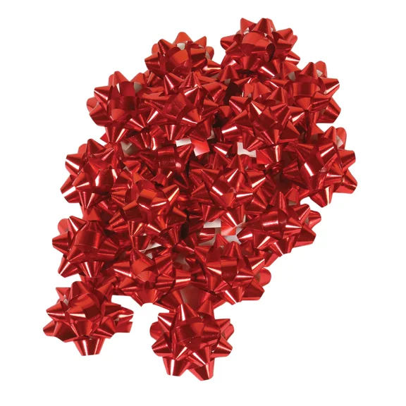 100 Metallic Small Red Star Bows Gift Wrapping Holiday Christmas Party Bow Wrap