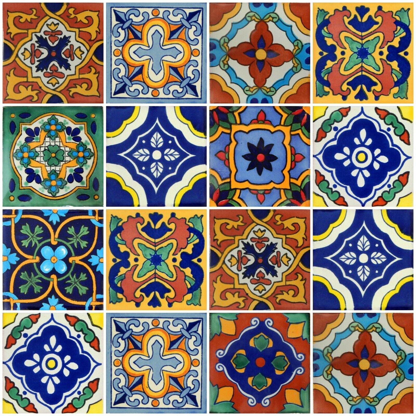 100 Hand Painted Talavera Mexican Tiles 4"x4" Spanish Influence