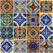 Color y Tradicion 4x4 Handpainted Talavera Tiles   100 pack   10 Different Mexican Design