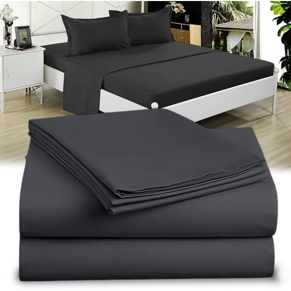 100% Microfiber Double Brushed Sheet Set - Extra-Soft, Breathable & Wrinkle-Free - 15" Deep Pockets, 54" x 80" - Ideal for Extra Long Full Beds - 4PC Set (Full XL, Black)