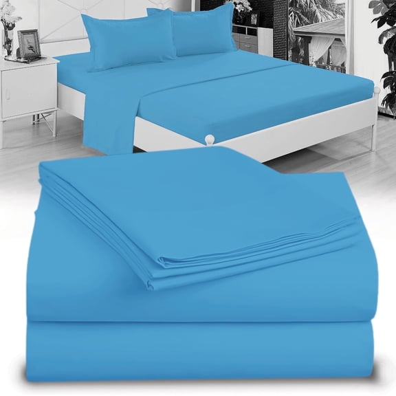 100% Microfiber Double Brushed Sheet Set - Extra-Soft, Breathable & Wrinkle-Free - 15" Deep Pockets, 54" x 80" - Ideal for Extra Long Full Beds - 4PC Set (Full XL, Light Blue)
