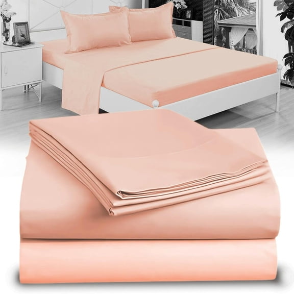 Crescent Bedding 4-Piece Peach Microfiber Double Brushed Sheet Sets, Full-XL - Breathable, Extra-Soft, Wrinkle-Free