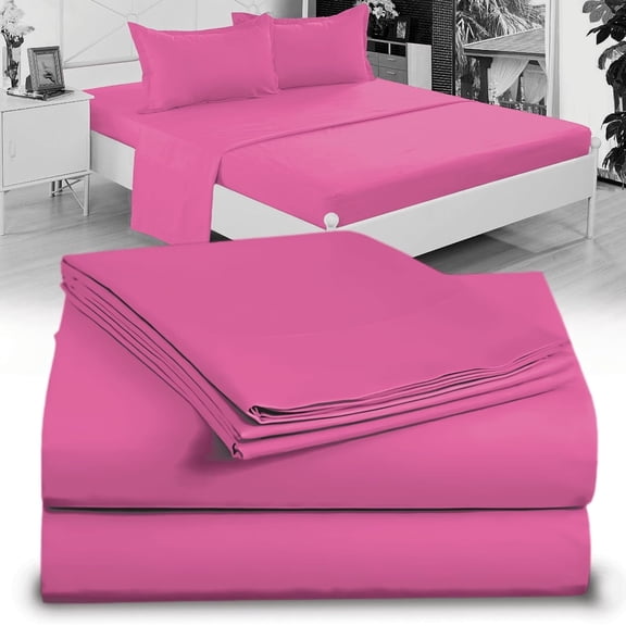 100% Microfiber Double Brushed Sheet Set - Extra-Soft, Breathable & Wrinkle-Free - 15" Deep Pockets, 54" x 80" - Ideal for Extra Long Full Beds - 4PC Set (Full XL, Pink)