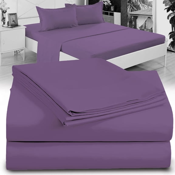 100% Microfiber Double Brushed Sheet Set - Extra-Soft, Breathable & Wrinkle-Free - 15" Deep Pockets, 54" x 80" - Ideal for Extra Long Full Beds - 4PC Set (Full XL, Purple)