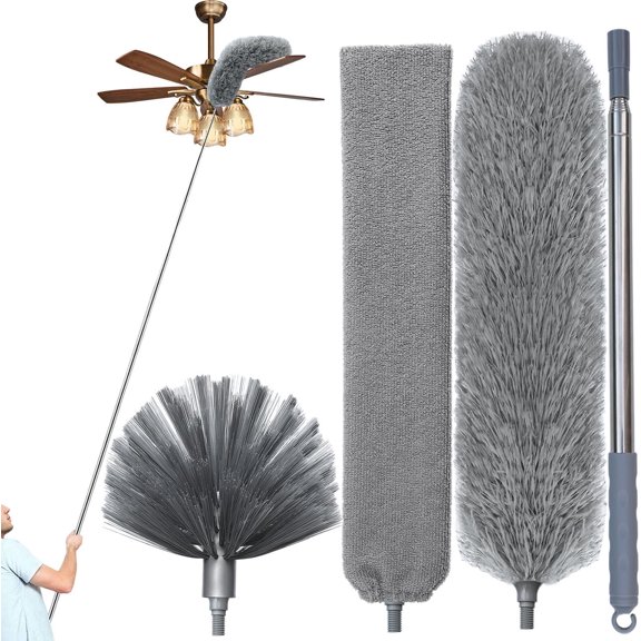 100" Microfiber Dusters for Cleaning, Cobweb Duster with Extension Pole, Spider Web Brush & Ceiling Cleaning Tools, Dust Remover Set for Cleaning High Ceilings, Furniture, Ceiling Fan, Blinds