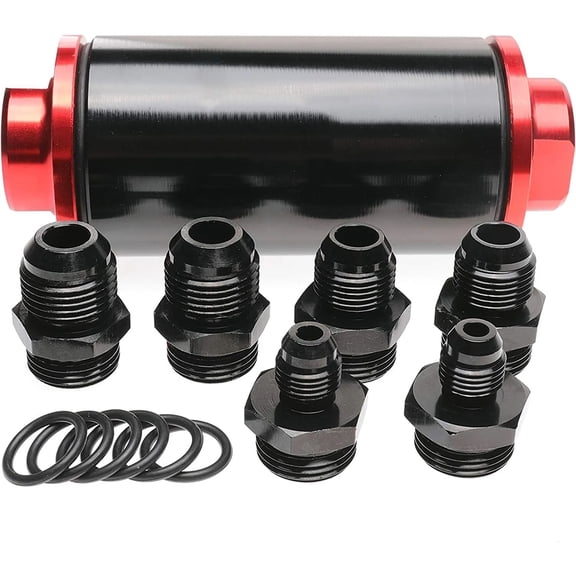 100 Micron Inline Fuel Filter with 6AN 8AN 10AN Adapter Fitting Aluminum
