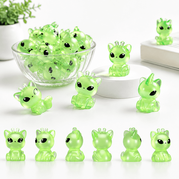 100 Mini Alien Cat Figures Glow In The Dark