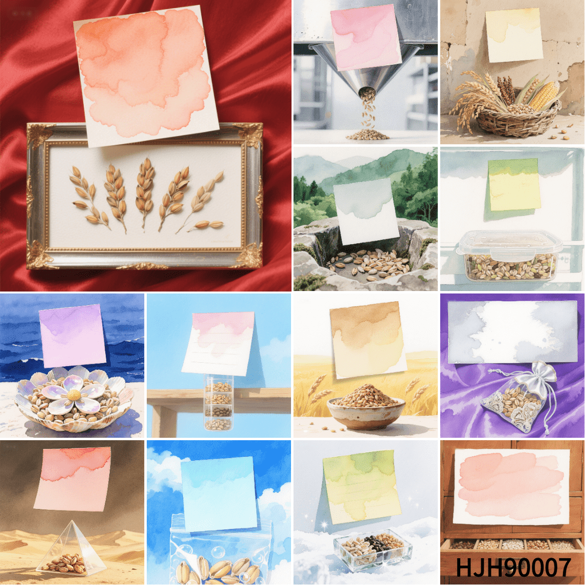 100 Mini Grain-Patterned Message Cards (3.54x3.54 Inches) + 100 Round ...