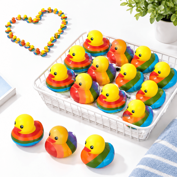 100 Mini Rainbow Rubber Ducks, Pride Theme, Party Favors for Birthdays, Weddings, and Celebrations