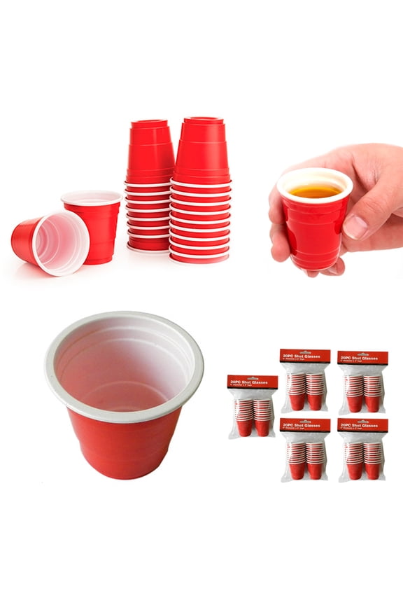 100 Mini Red Cups 2oz Plastic Shot Glasses Jelly Drink Party Disposable