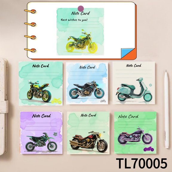 100 Mini Vivid Motorcycle Illustrations on Quality Sticky Notes (3.543.54 Inches)  Designed for Quickly Jotting Down Reminders, Marking Key Points, and Leaving Temporary Messages. Various Surfaces