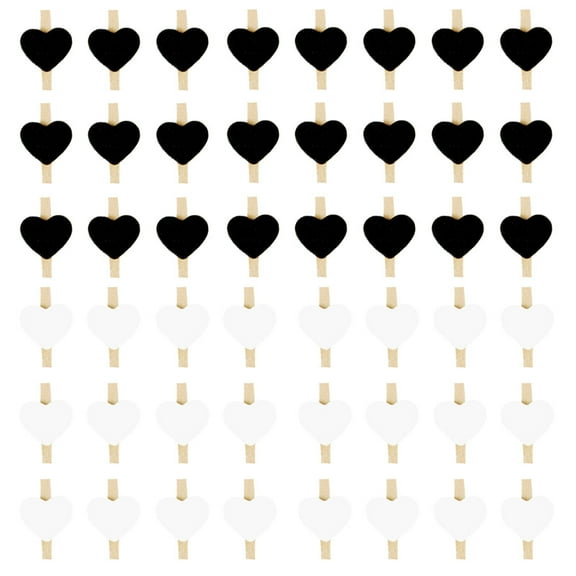 Eease 100 Mini Wooden Heart Clothespins Memo Photo Clips for Party Decor (Black/White)