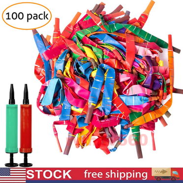 100 Mixed Color Long Latex Rocket Balloon Flying Squeaking with Pump Party Kids