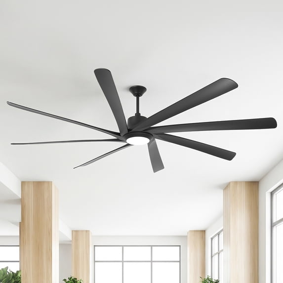 Parrot Uncle 100" Modern HVLS LED Ceiling Fan with Light and Remote, Windmill Ceiling Fan, 8 Black ABS Blades, DC 6-Speed Reversible Motor