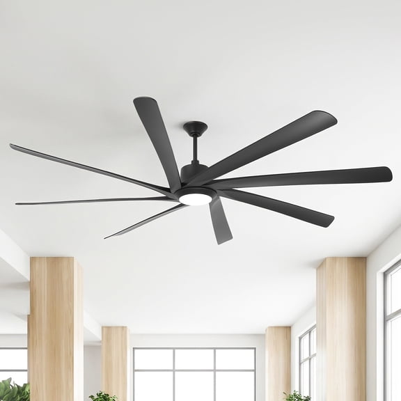 Parrot Uncle 100" Modern HVLS LED Ceiling Fan with Light and Remote, Windmill Ceiling Fan, 8 Black ABS Blades, DC 6-Speed Reversible Motor