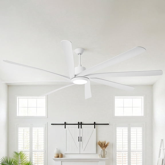 Parrot Uncle 100" Modern HVLS LED Ceiling Fan with Light and Remote, Windmill Ceiling Fan, 8 White ABS Blades, DC 6-Speed Reversible Motor