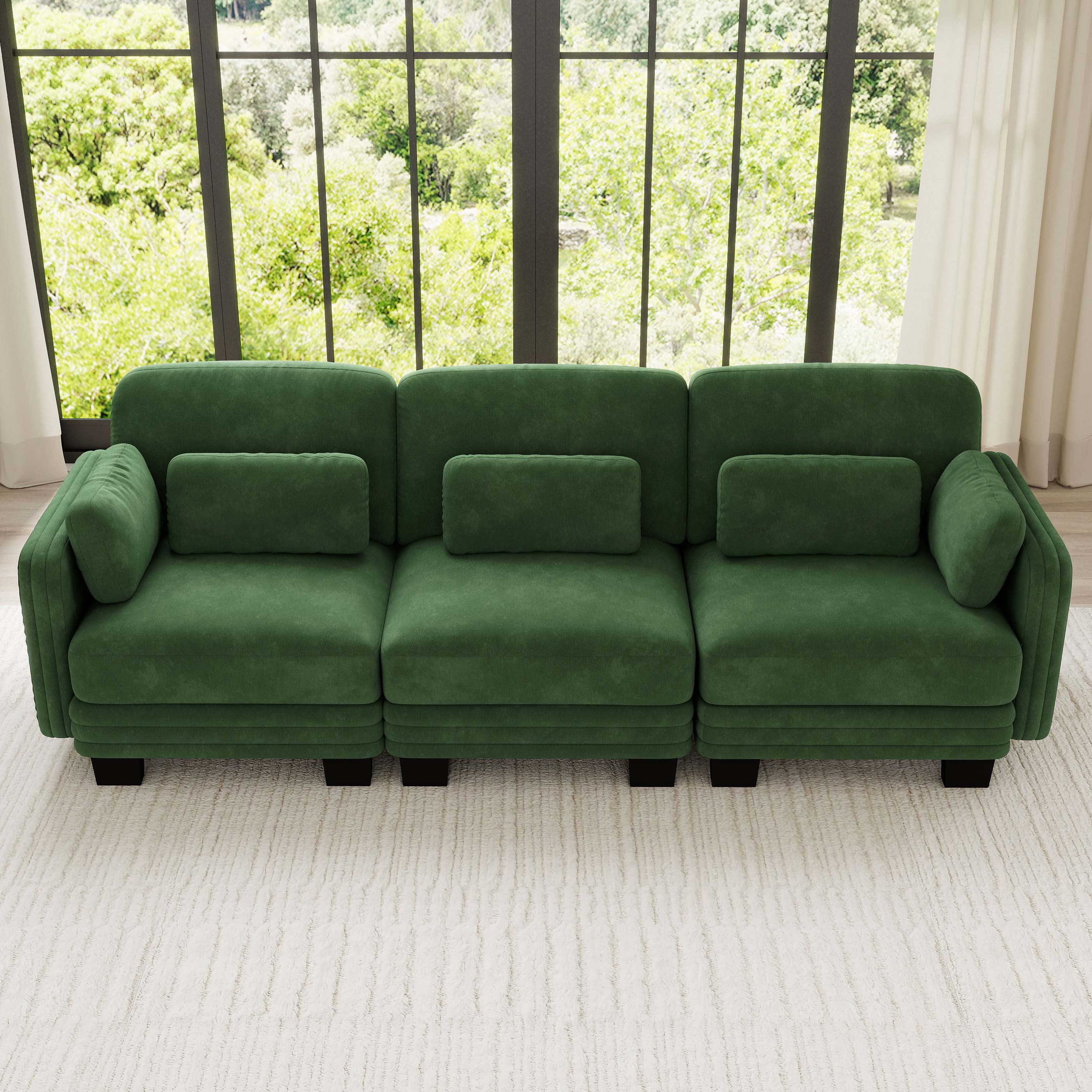 100" Modern Modular 3 Seater Sofa Couch with 5 Pillows