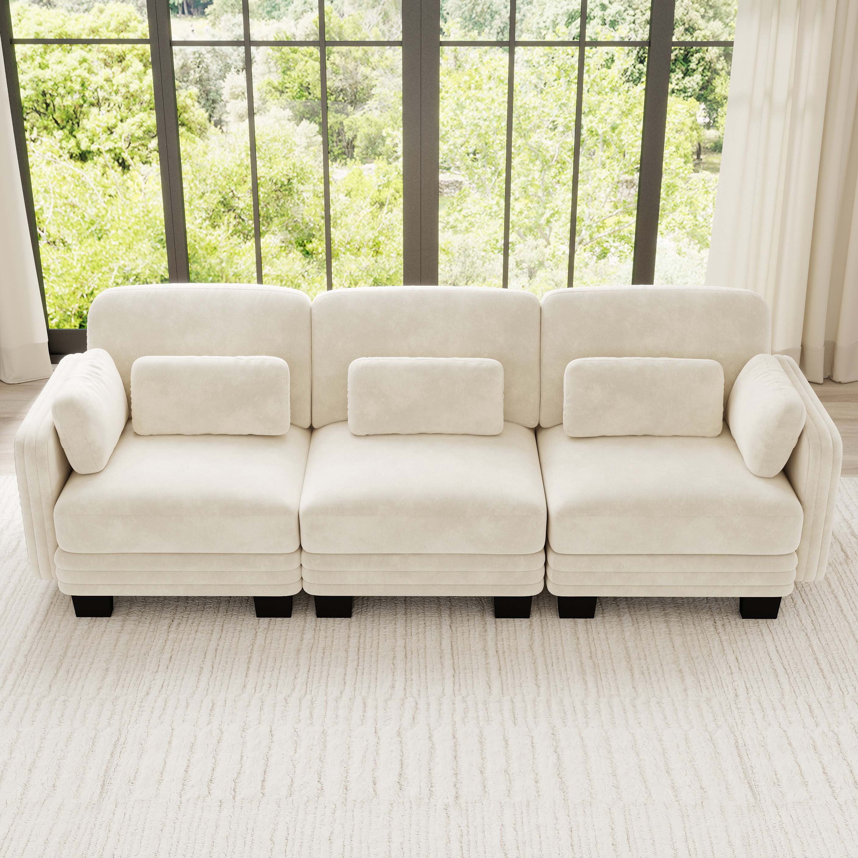 100" Modern Modular 3 Seater Sofa Couch with 5 Pillows