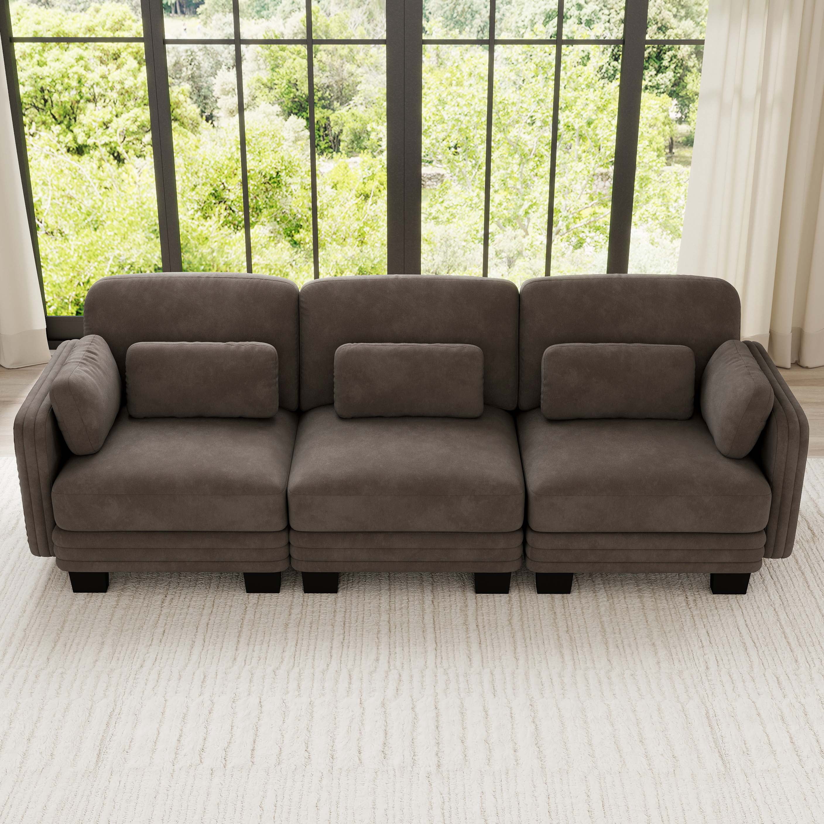 100" Modern Modular 3 Seater Sofa Couch with 5 Pillows