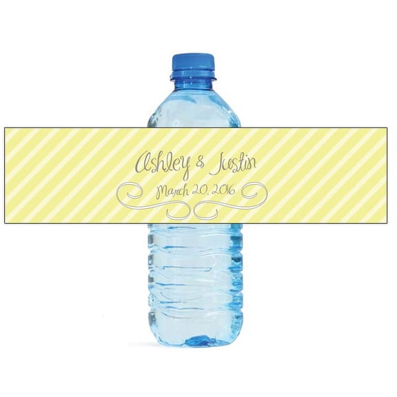 100 Modern Yellow & Grey Wedding Anniversary Engagement Party Water Bottle labels Birthday Party Easy to Use Self Stick Labels
