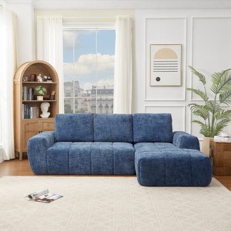 100" Modular Sectional Sofa, Fabric Sectional Sofa Couch, Upholstered Cloud Sectional Sofa with Soft Chenille Multi-functional Space-Saving Free Combination High Resilience for Living Room, Blue