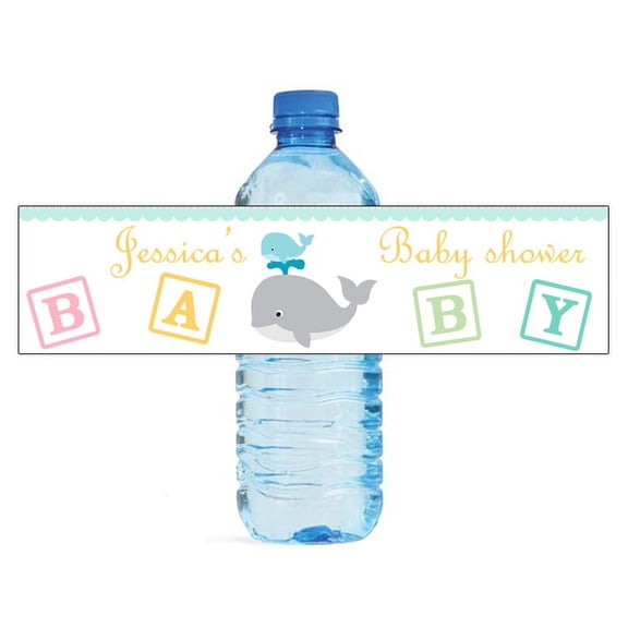 100 Mom & Baby Whale Baby Shower Birthday Water Bottle Labels Special Occasion