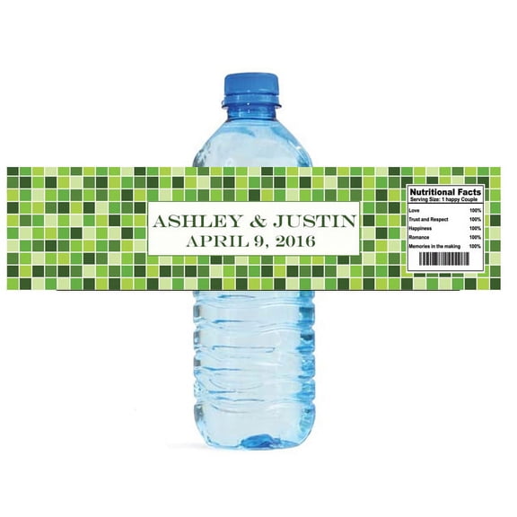 100 Mosaic Green Apple Wedding Water Bottle Labels Engagement Party Special Occasion