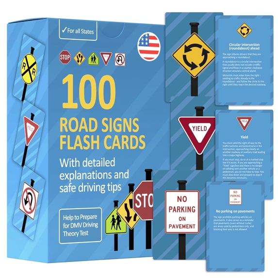 Well Balanced Educational Focus Printed Flash Cards with Detailed Explanations and Safe Driving Tips, 100 Count