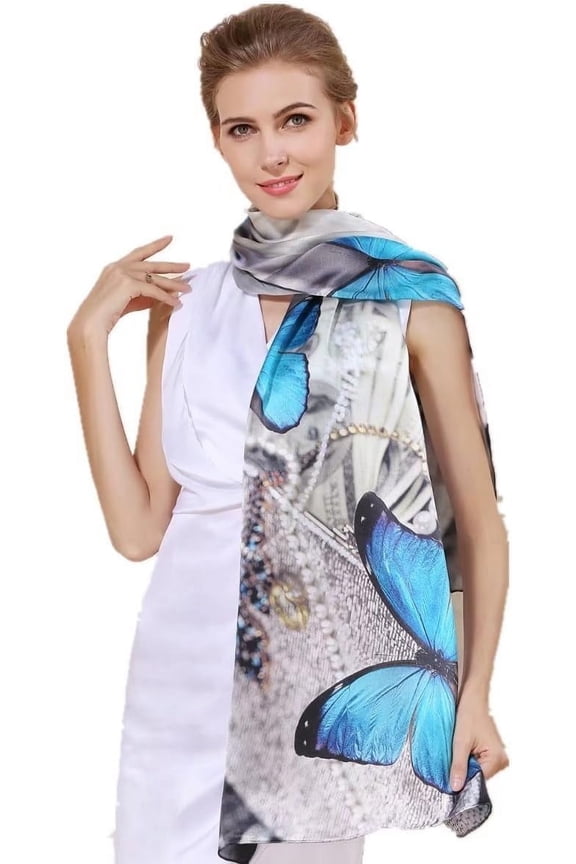 Silk Feel Long Floral Satin Scarves for Women in Gift Box Silk Long Mulberry Scarf
