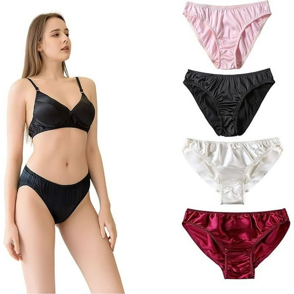 100% Mulberry Silk Panties for Women, 22 Momme Pure Organic Silk Underwear, Bikini Panties, Real Organic Silk Brief Undies, 4 Packs