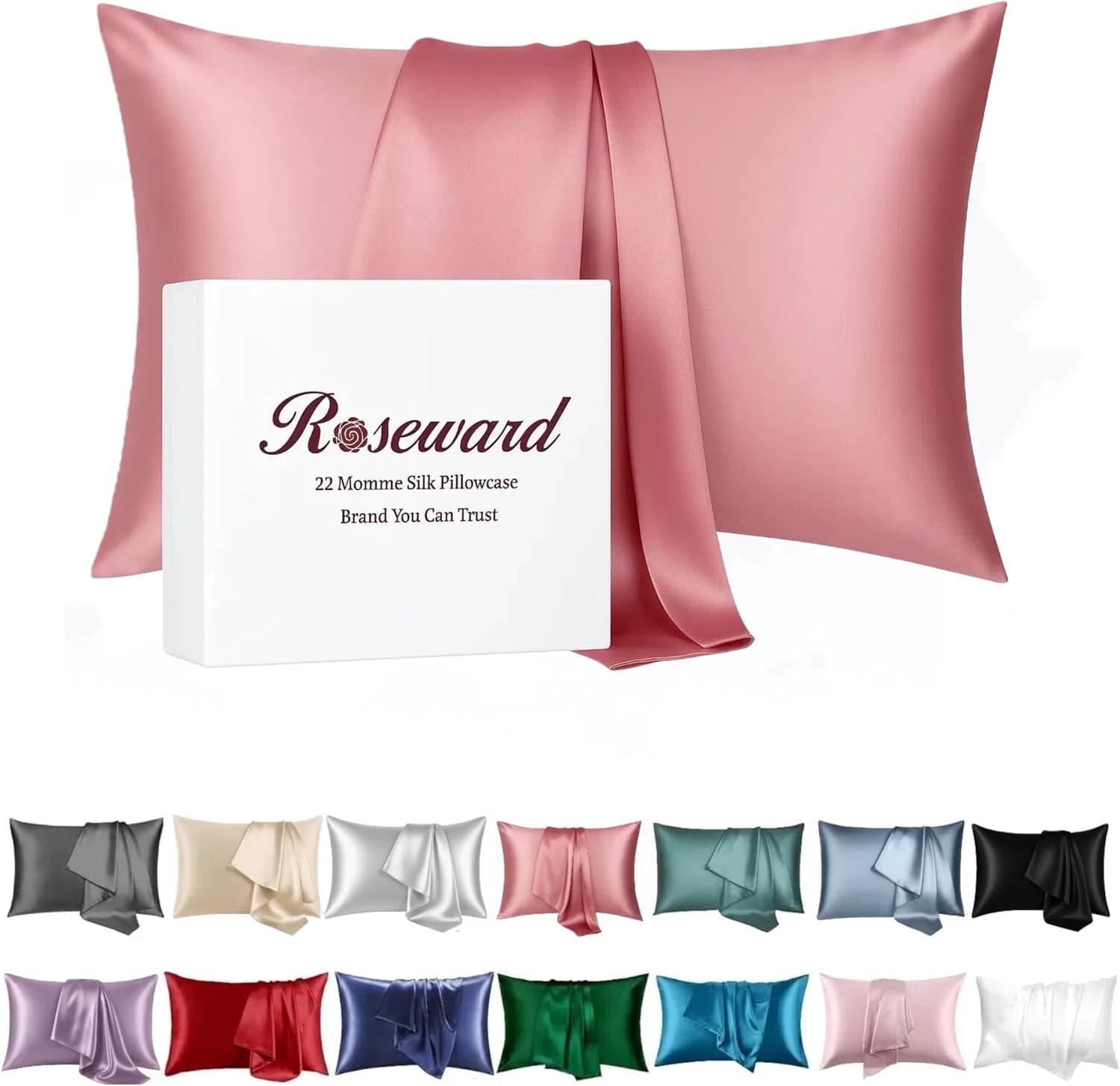 100% Mulberry Silk Pillowcase with Zipper Made in USA, Real 22 Momme Silk Pillow Cases Queen for Hair and Skin, NOT Satin Pillowcase, Anti Acne, Anti Aging, 1 Pc 20"x30"