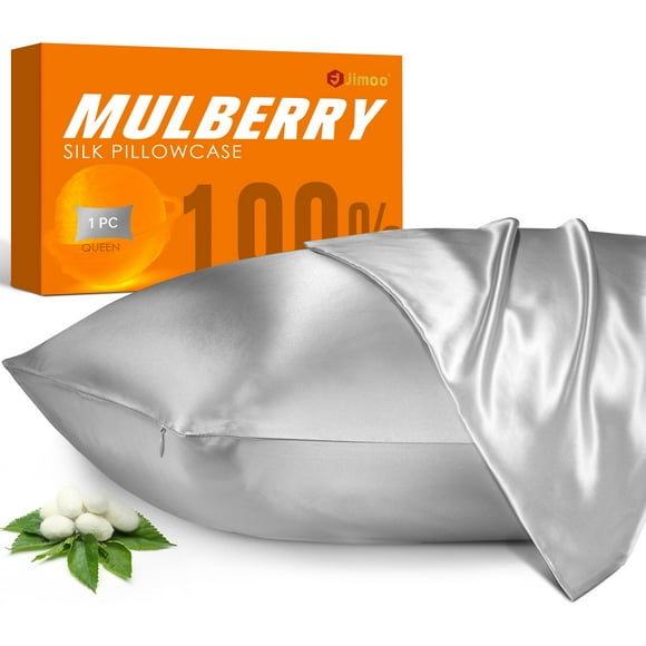 100% Mulberry Silk Pillowcase for Hair Skin Care, 22 Momme Natural Silk Pillow Cover with Hidden Zipper, Standard Size for Women Men, Silver Grey