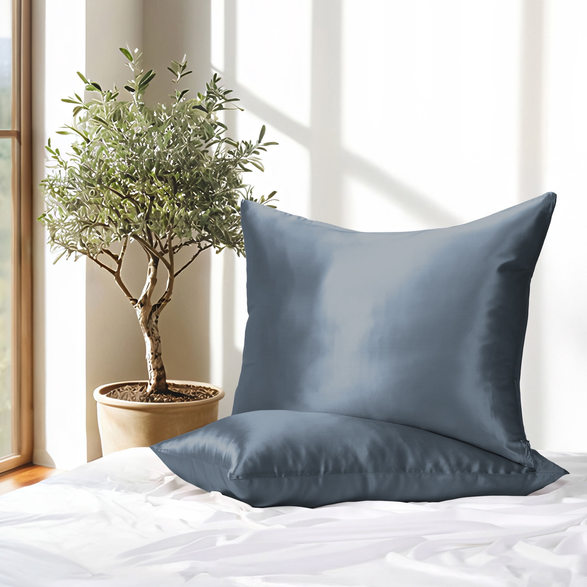 100% Mulberry Silk Pillowcase for Hair and Skin by Noble Linens, Stone Blue
