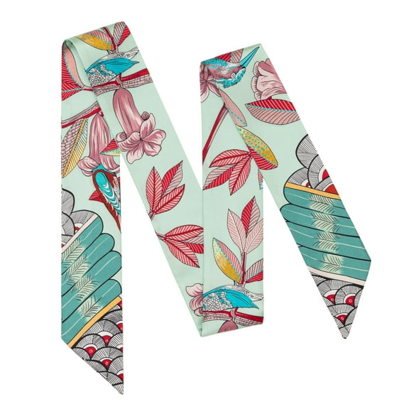 100% Mulberry Silk Ribbon Scarf for Women, Digital Printed Silk Scarf for Hair Wrap, Silk Neck Scarf Headscarf
