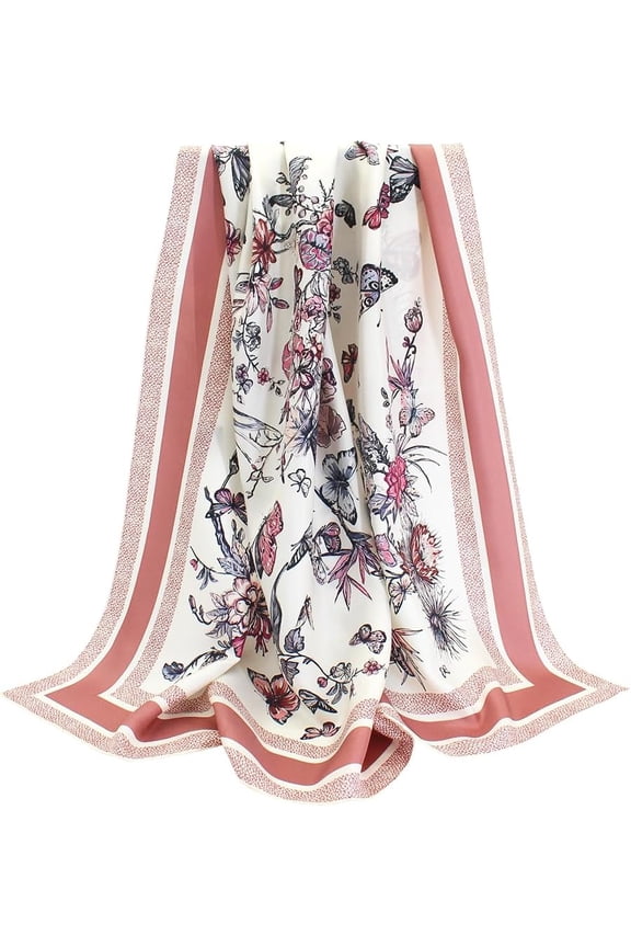 100% Mulberry Silk Scarf for Women 35 Inch Square Hair Wrap Light Pink and White Twill