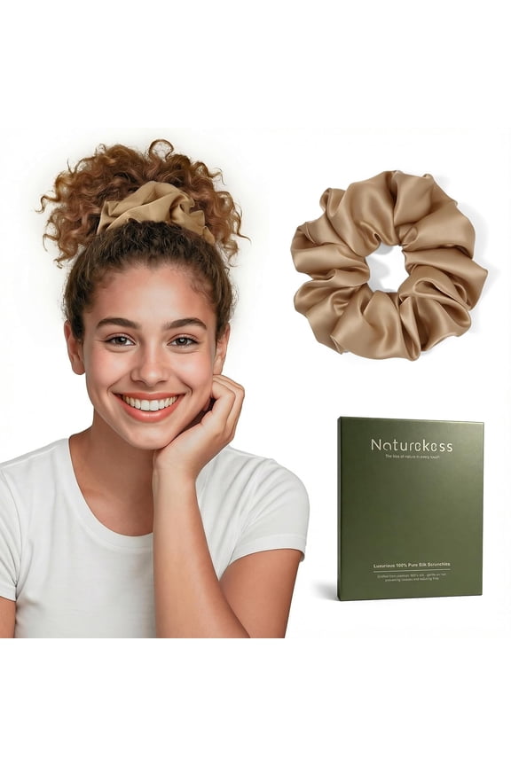 100% Mulberry Silk Scrunchies for Women, Oversized XL Hair Tie for Sleeping, Gentle No Damage Hair Accessory for All Hair Types, Soft Pure Silk Ponytail Holder
