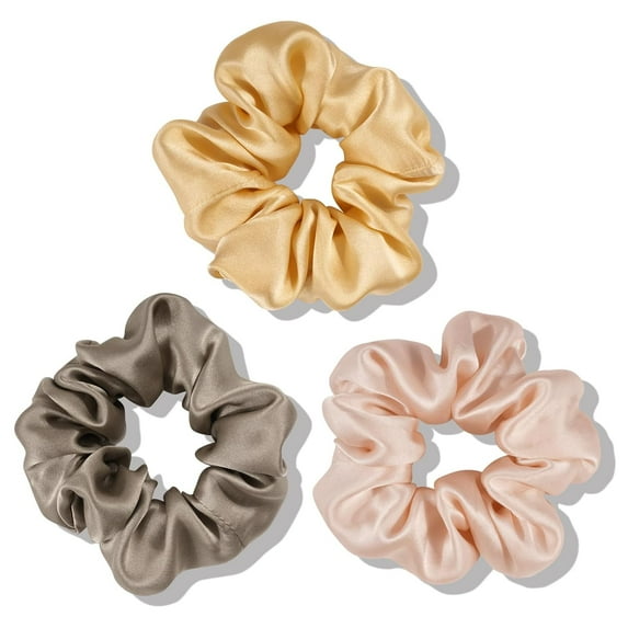 100% Mulberry Silk-Scrunchies for Hair Sleep, Women Grils Silk Hair Ties for Frizz & Breakage Curly Hair, No Damage, Elastics Ponytail Holder, 3 Pack
