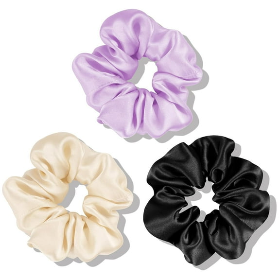 100% Mulberry Silk-Scrunchies for Hair Sleep, Women Grils Silk Hair Ties for Frizz & Breakage Curly Hair, No Damage, Elastics Ponytail Holder, 3 Pack
