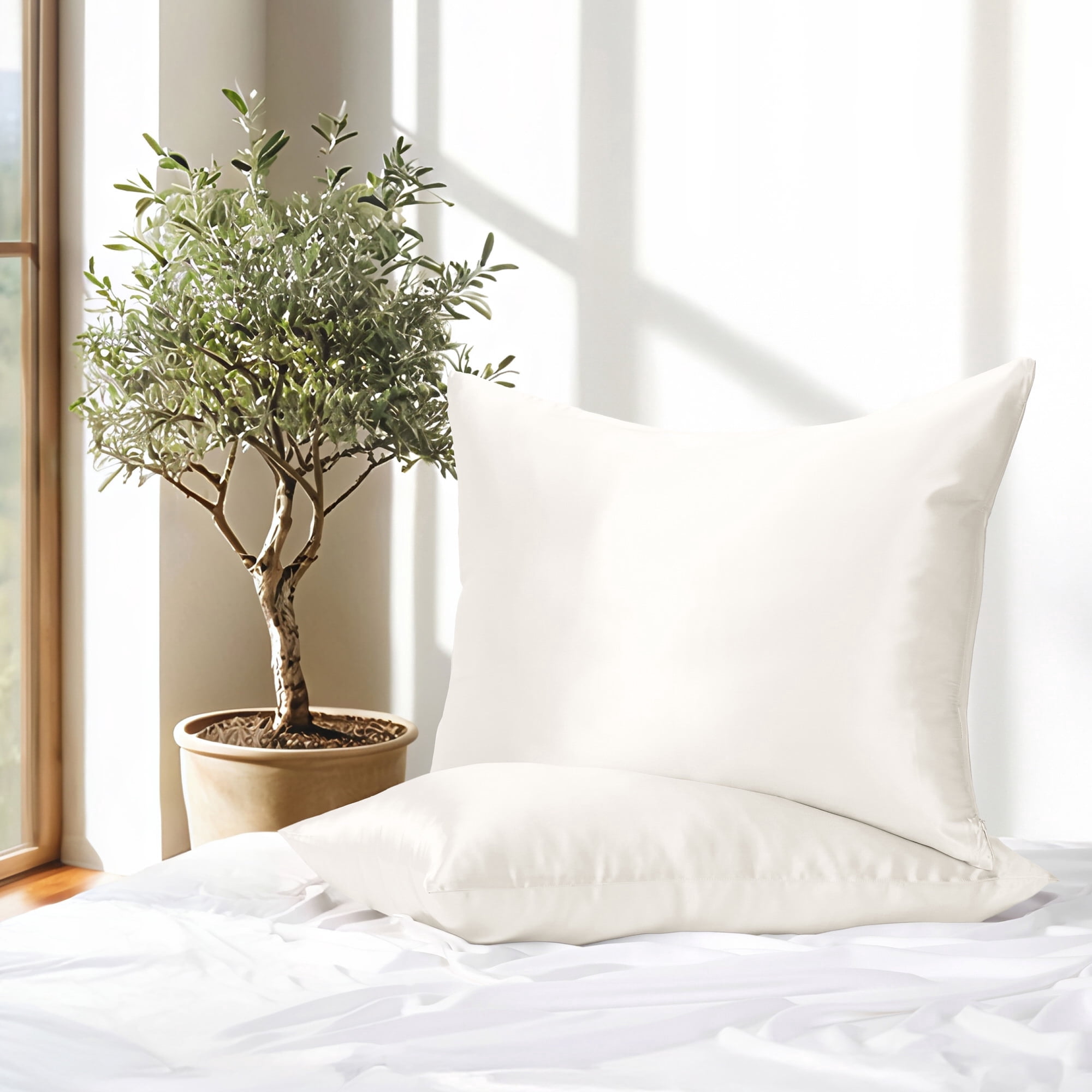 100% Mulberry Silk Zippered Pillowcase by Comfort Canopy, Antique White, King, 2 Count