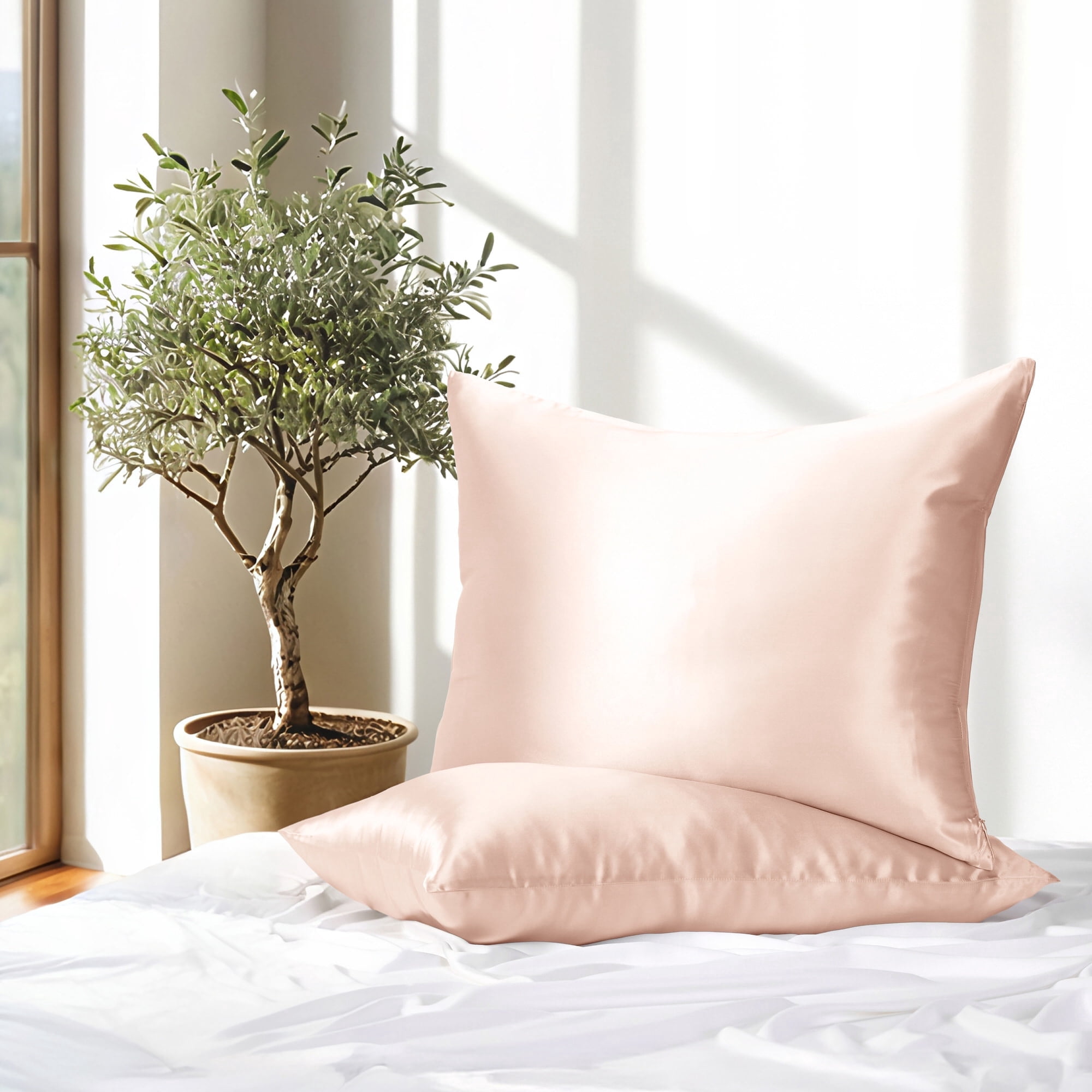 100% Mulberry Silk Zippered Pillowcase by Comfort Canopy, Blush, King, 2 Count